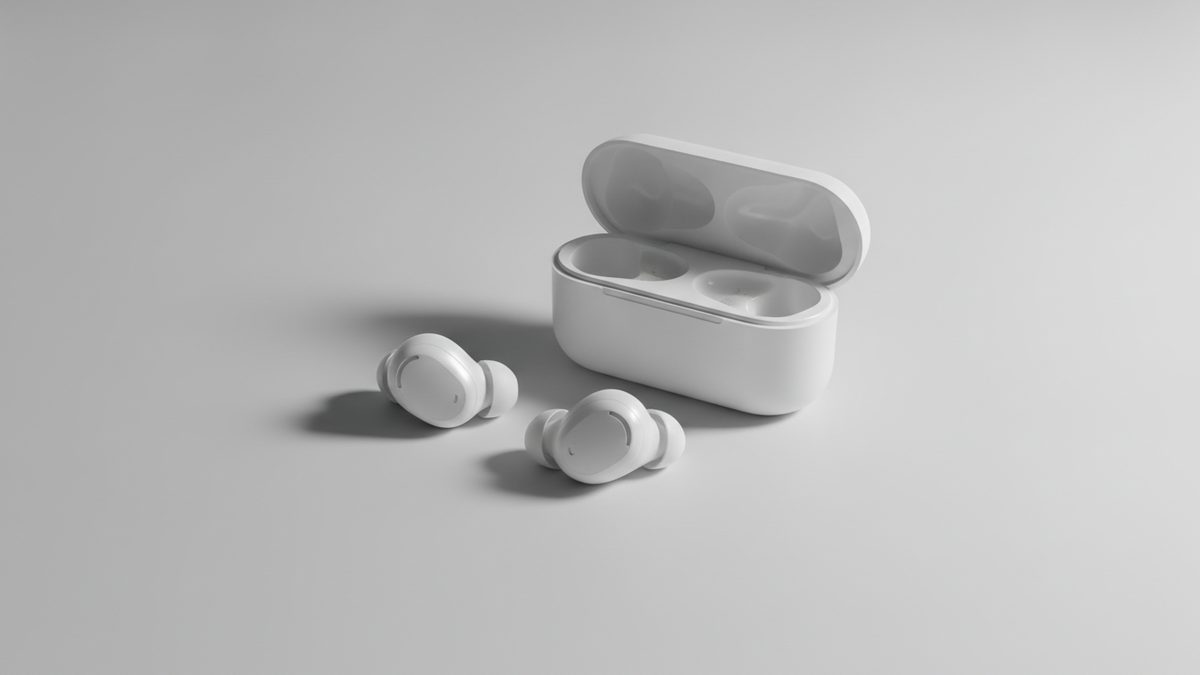 Several wireless earbud cases lined up on a table